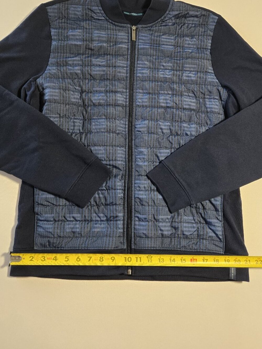 Perry Ellis Men Mixed Media Quilted Jacket Bomber Dark Sapphire Full Zip Size XL - Picture 5 of 8